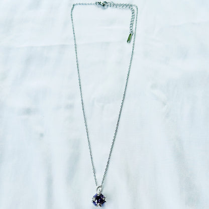 Purple Amethyst Cubic Zirconia American Diamond Silver Plated Stainless Steel Necklace
