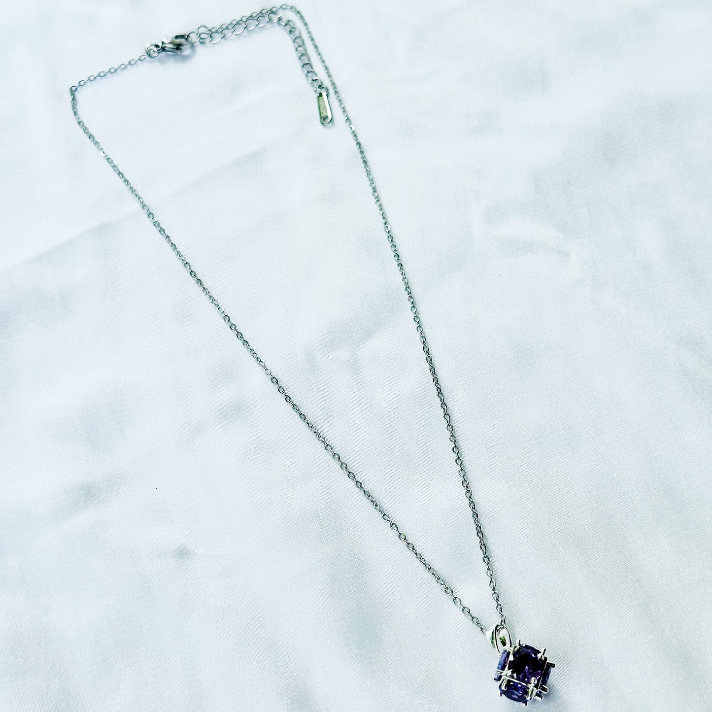 Purple Amethyst Cubic Zirconia American Diamond Silver Plated Stainless Steel Necklace