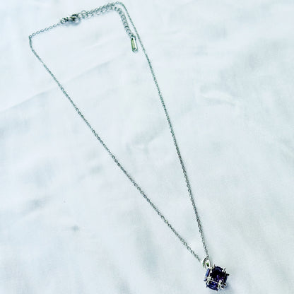 Purple Amethyst Cubic Zirconia American Diamond Silver Plated Stainless Steel Necklace