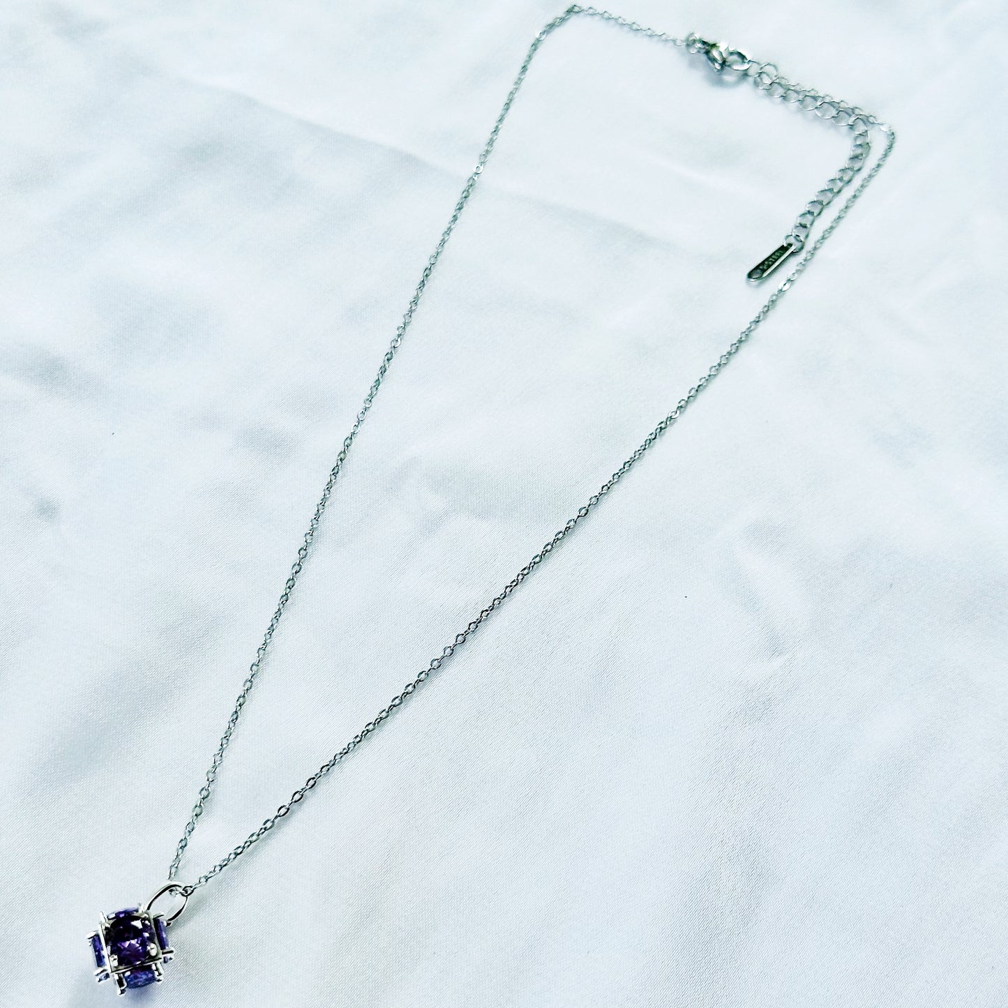 Purple Amethyst Cubic Zirconia American Diamond Silver Plated Stainless Steel Necklace