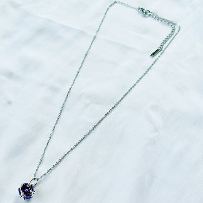 Purple Amethyst Cubic Zirconia American Diamond Silver Plated Stainless Steel Necklace