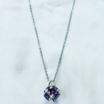 Purple Amethyst Cubic Zirconia American Diamond Silver Plated Stainless Steel Necklace