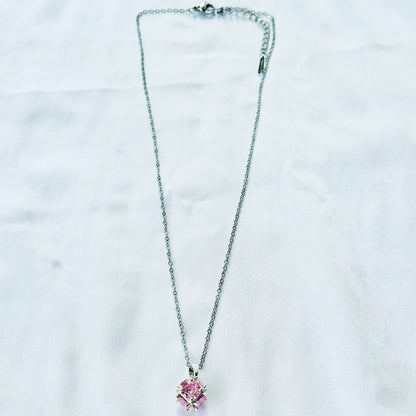 Pink Topaz Cubic Zirconia American Diamond Silver Plated Stainless Steel Necklace