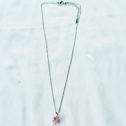 Pink Topaz Cubic Zirconia American Diamond Silver Plated Stainless Steel Necklace
