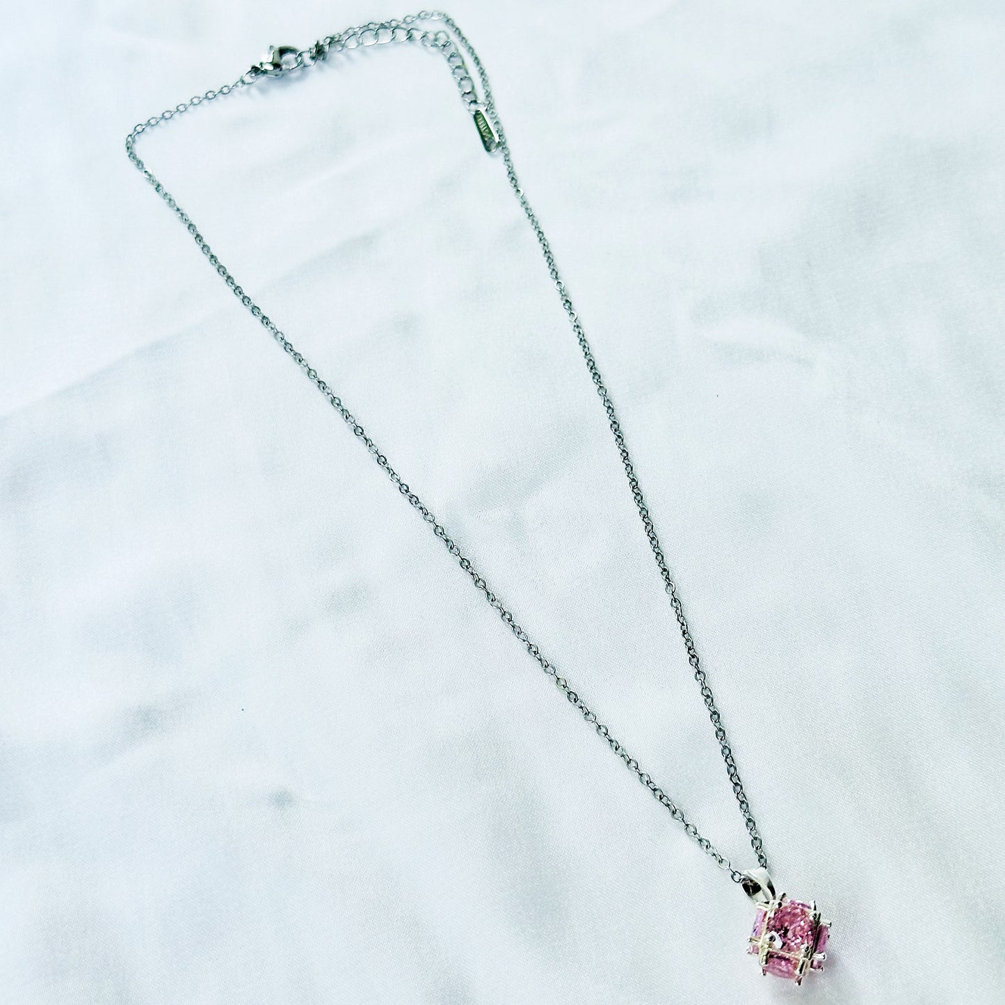Pink Topaz Cubic Zirconia American Diamond Silver Plated Stainless Steel Necklace