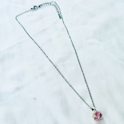 Pink Topaz Cubic Zirconia American Diamond Silver Plated Stainless Steel Necklace
