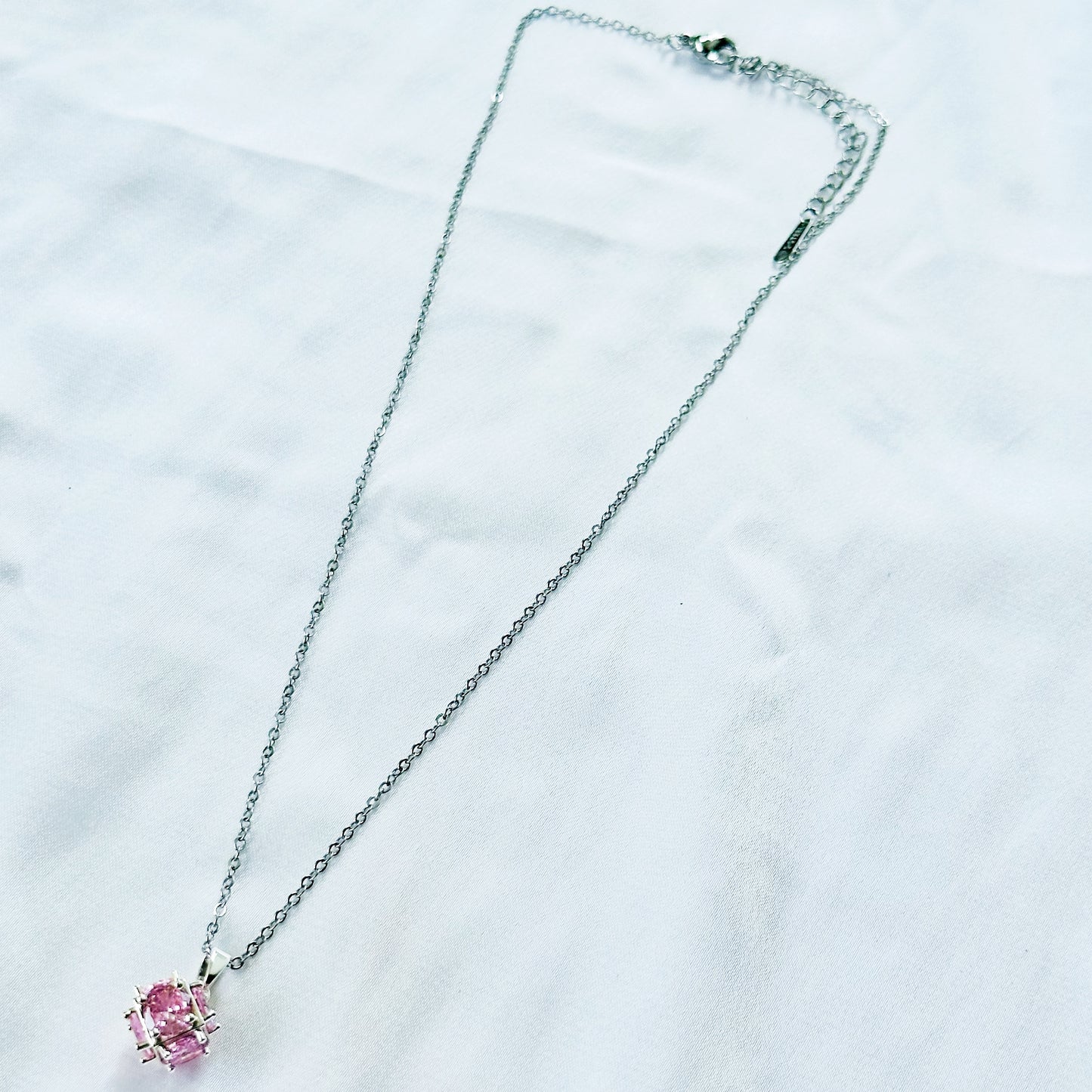 Pink Topaz Cubic Zirconia American Diamond Silver Plated Stainless Steel Necklace