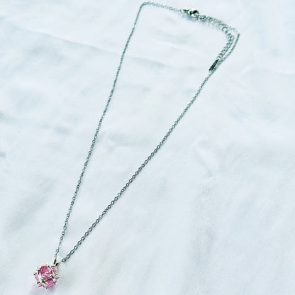 Pink Topaz Cubic Zirconia American Diamond Silver Plated Stainless Steel Necklace