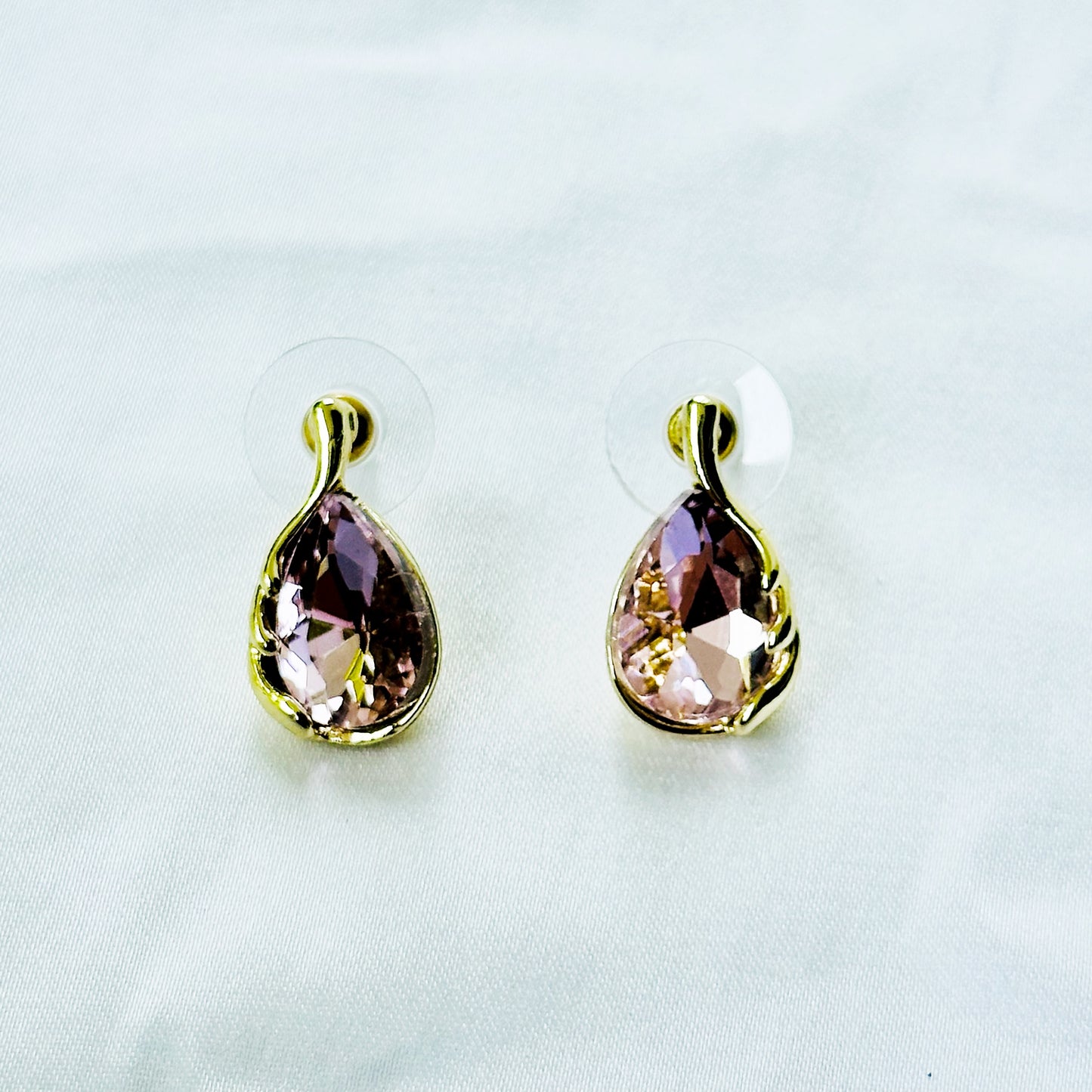 Pink Topaz Cubic Zirconia American Diamond Gold Plated Pendant Set