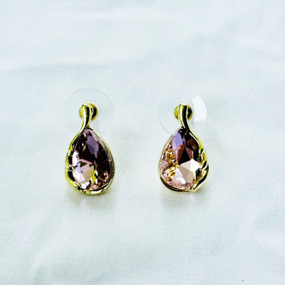 Pink Topaz Cubic Zirconia American Diamond Gold Plated Pendant Set