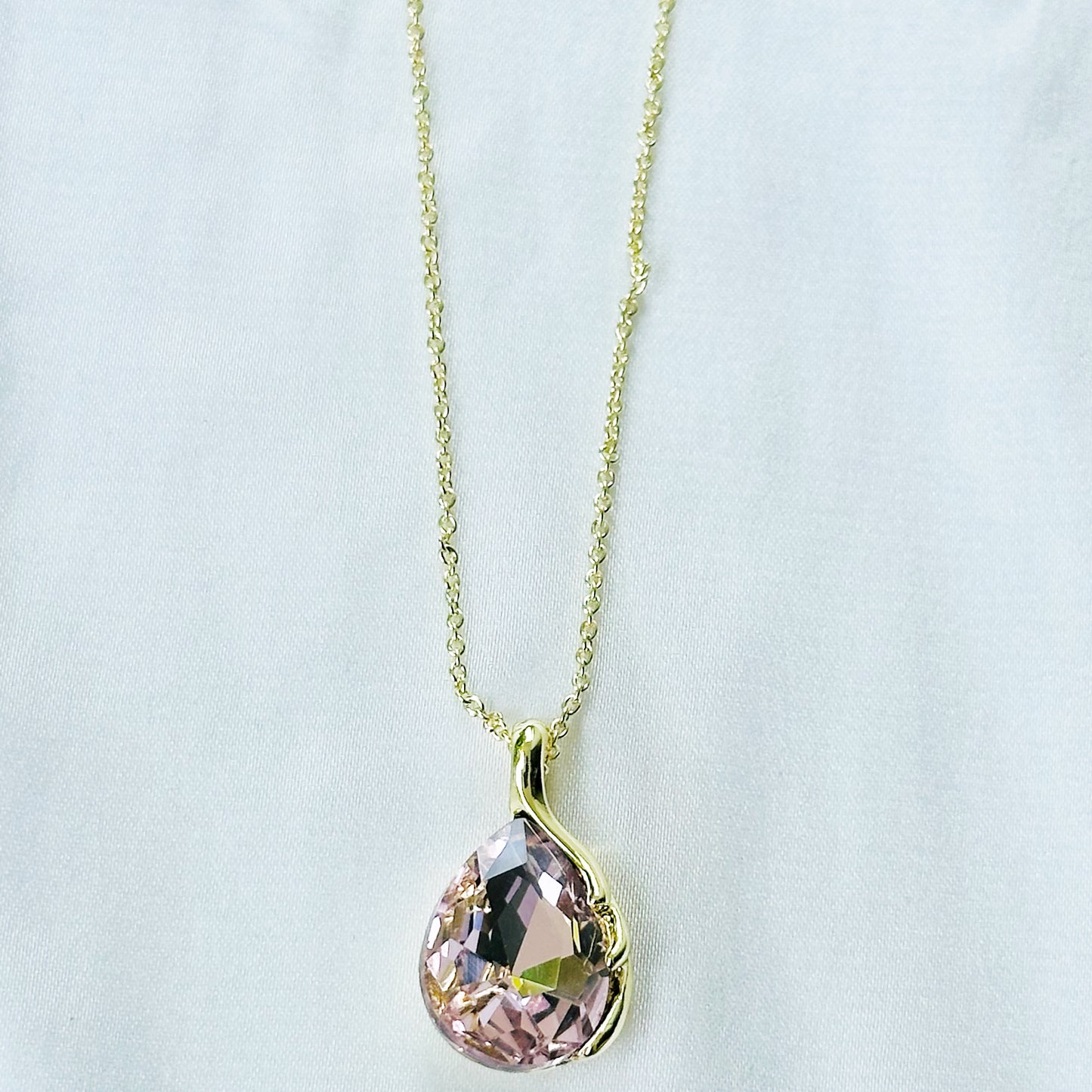 Pink Topaz Cubic Zirconia American Diamond Gold Plated Pendant Set