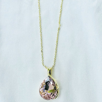 Pink Topaz Cubic Zirconia American Diamond Gold Plated Pendant Set