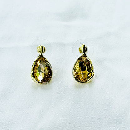 Yellow Smoked Topaz Cubic Zirconia American Diamond Gold Plated Pendant Set