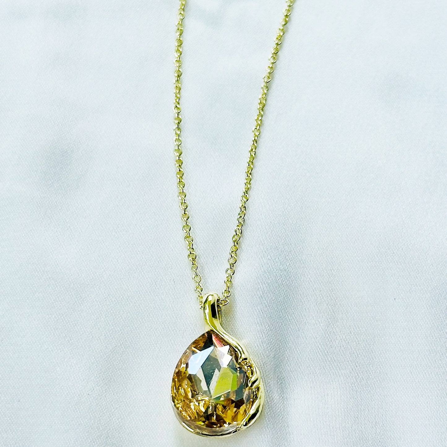 Yellow Smoked Topaz Cubic Zirconia American Diamond Gold Plated Pendant Set