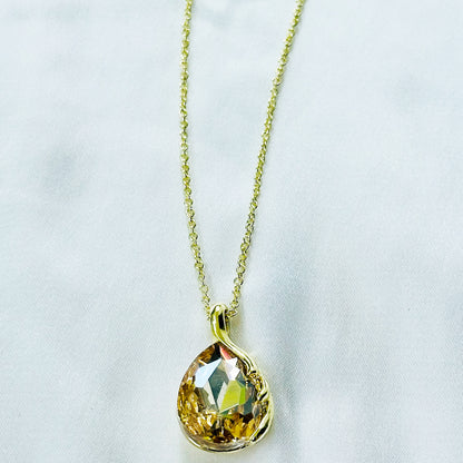 Yellow Smoked Topaz Cubic Zirconia American Diamond Gold Plated Pendant Set