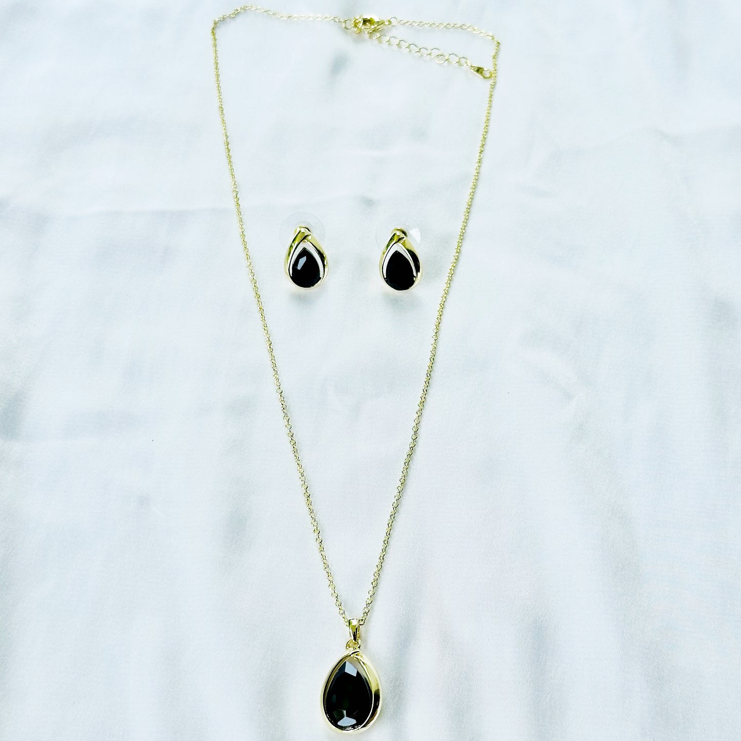 Black Zirconia American Diamond Gold Plated Pendant Set
