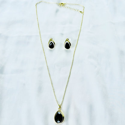 Black Zirconia American Diamond Gold Plated Pendant Set