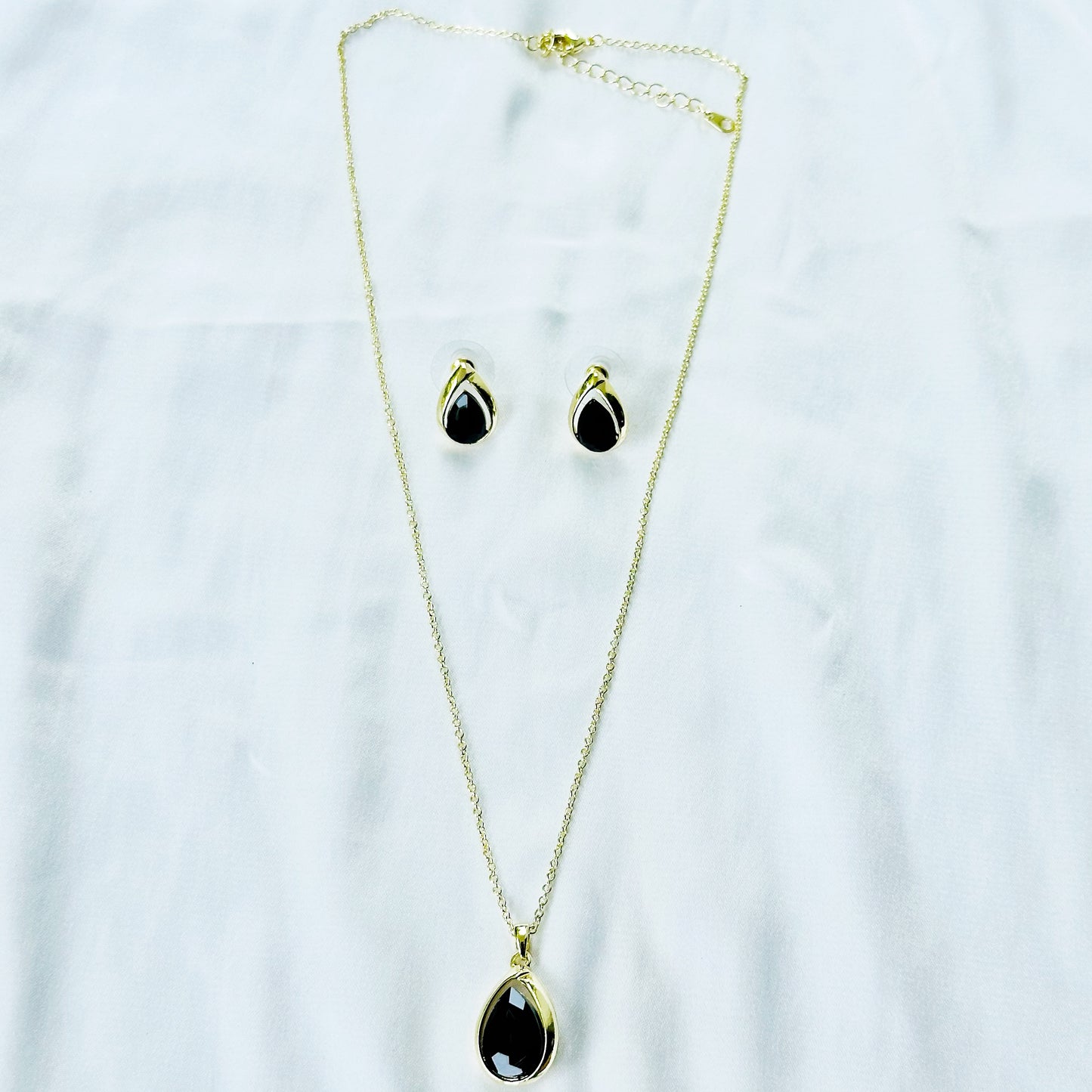 Black Zirconia American Diamond Gold Plated Pendant Set