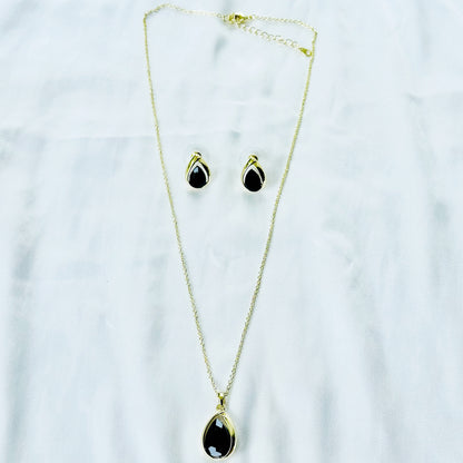 Black Zirconia American Diamond Gold Plated Pendant Set