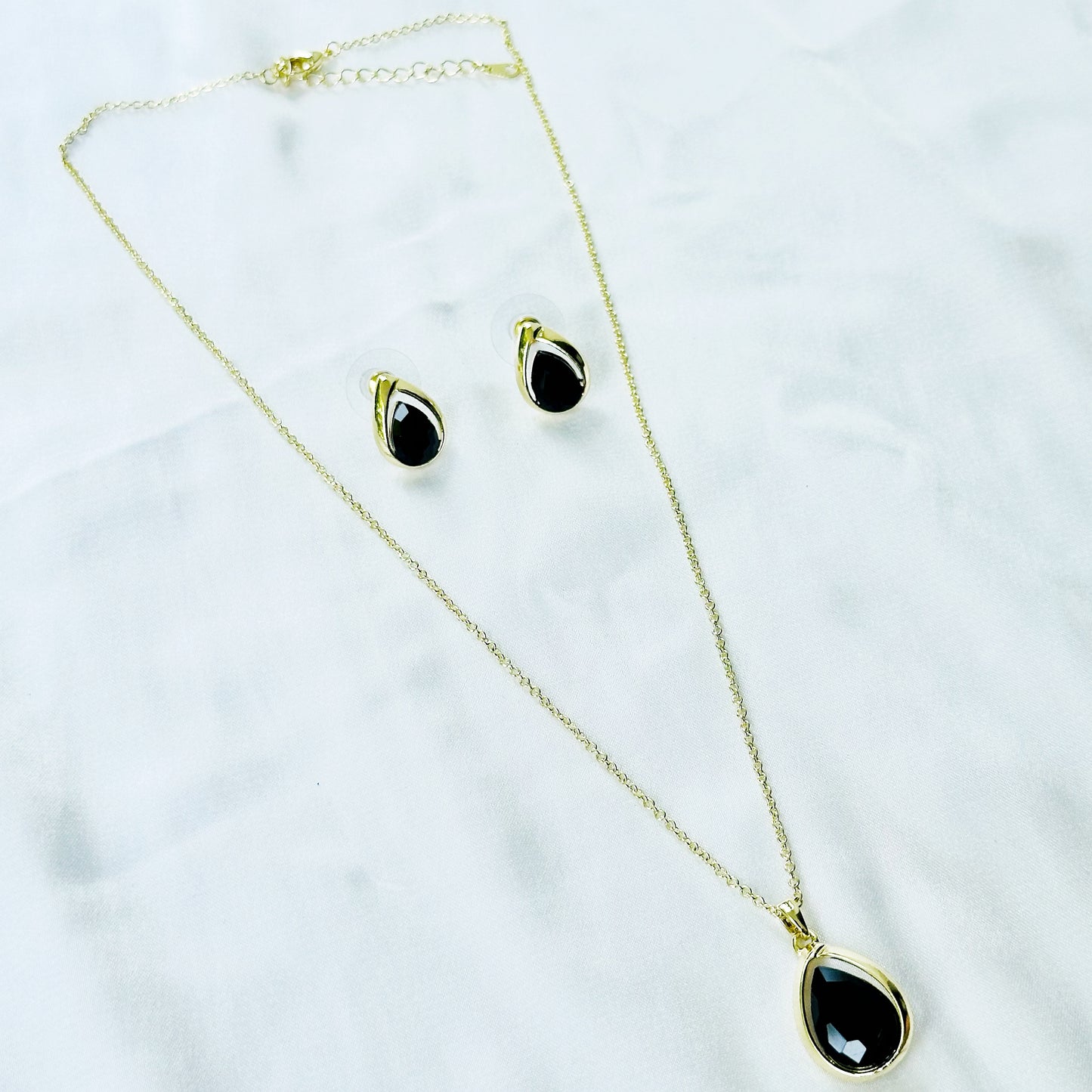 Black Zirconia American Diamond Gold Plated Pendant Set