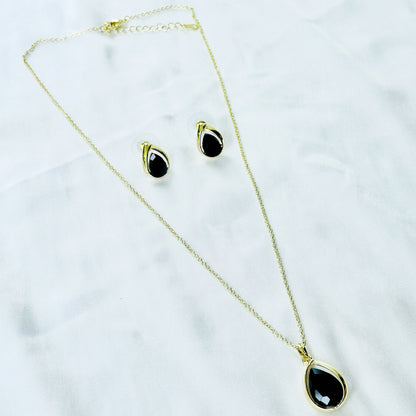 Black Zirconia American Diamond Gold Plated Pendant Set