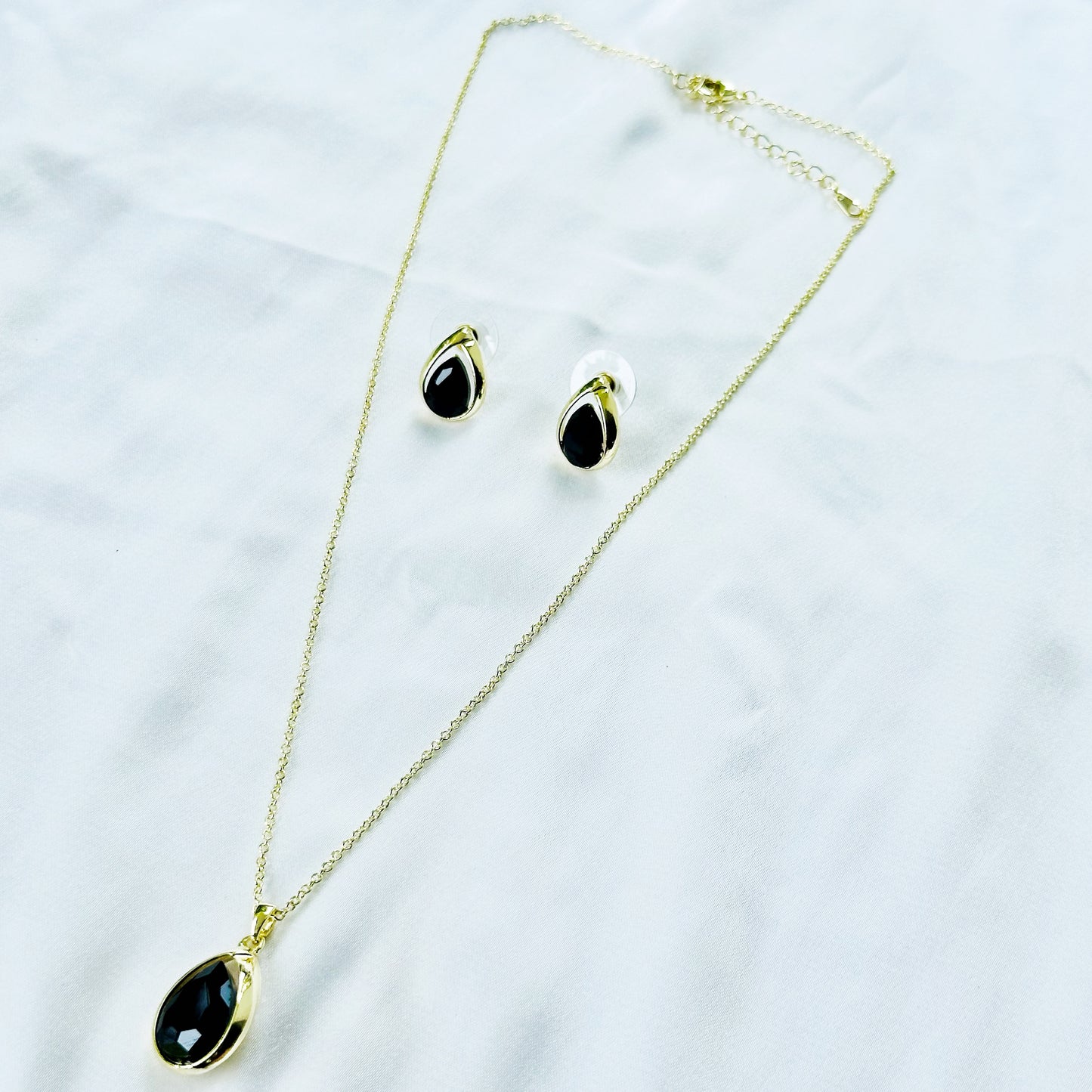 Black Zirconia American Diamond Gold Plated Pendant Set