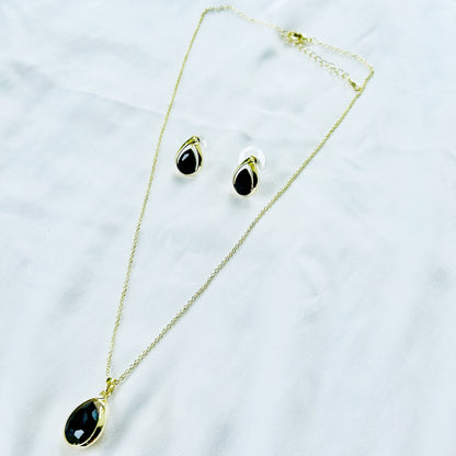Black Zirconia American Diamond Gold Plated Pendant Set
