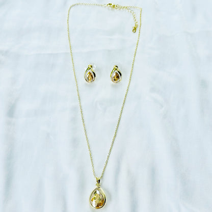 Yellow Smoked Topaz Cubic Zirconia American Diamond Gold Plated Pendant Set