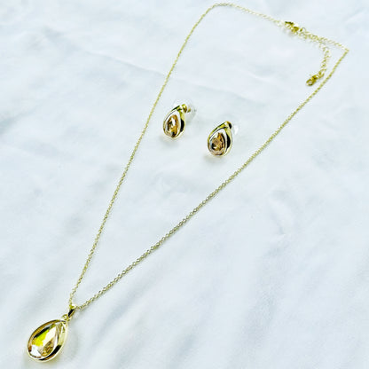 Yellow Smoked Topaz Cubic Zirconia American Diamond Gold Plated Pendant Set