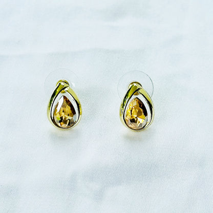 Yellow Smoked Topaz Cubic Zirconia American Diamond Gold Plated Pendant Set