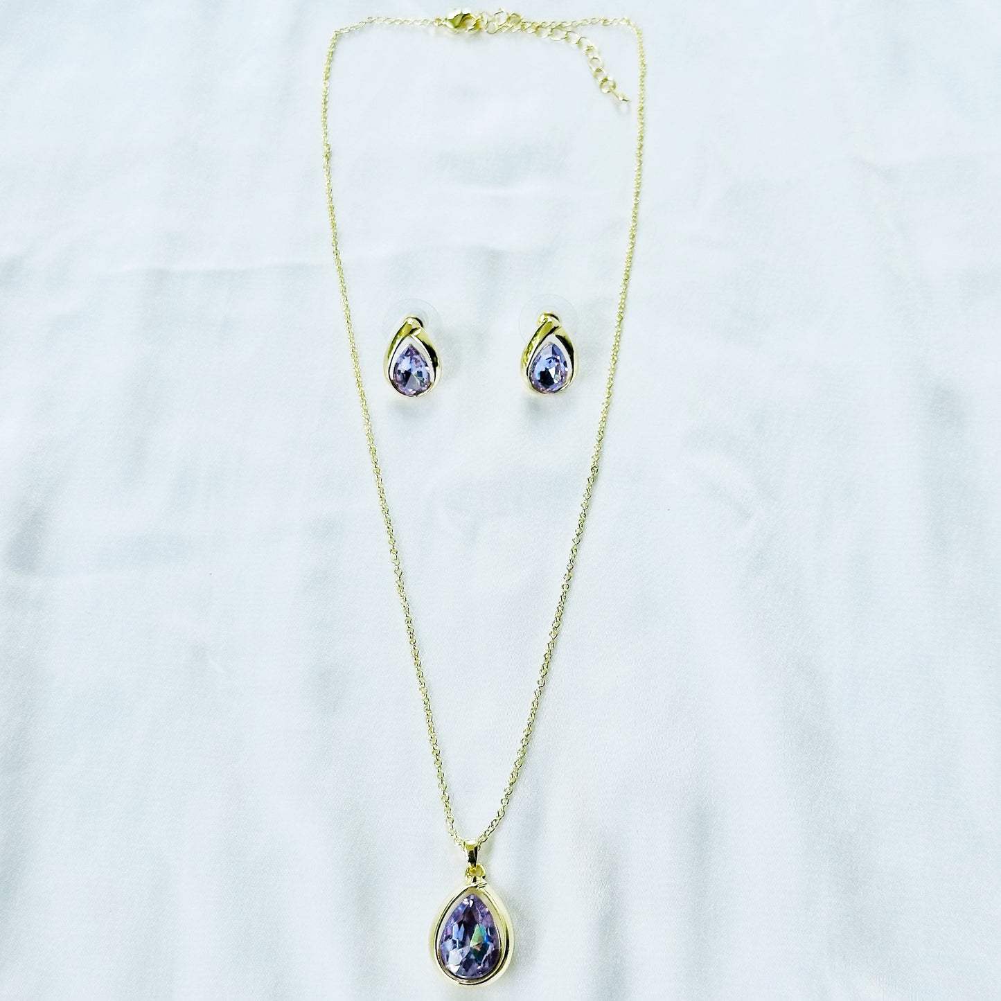 Light Purple Amethyst Cubic Zirconia American Diamond Gold Plated Pendant Set