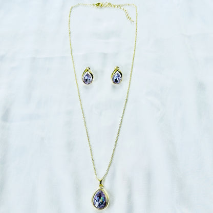 Light Purple Amethyst Cubic Zirconia American Diamond Gold Plated Pendant Set