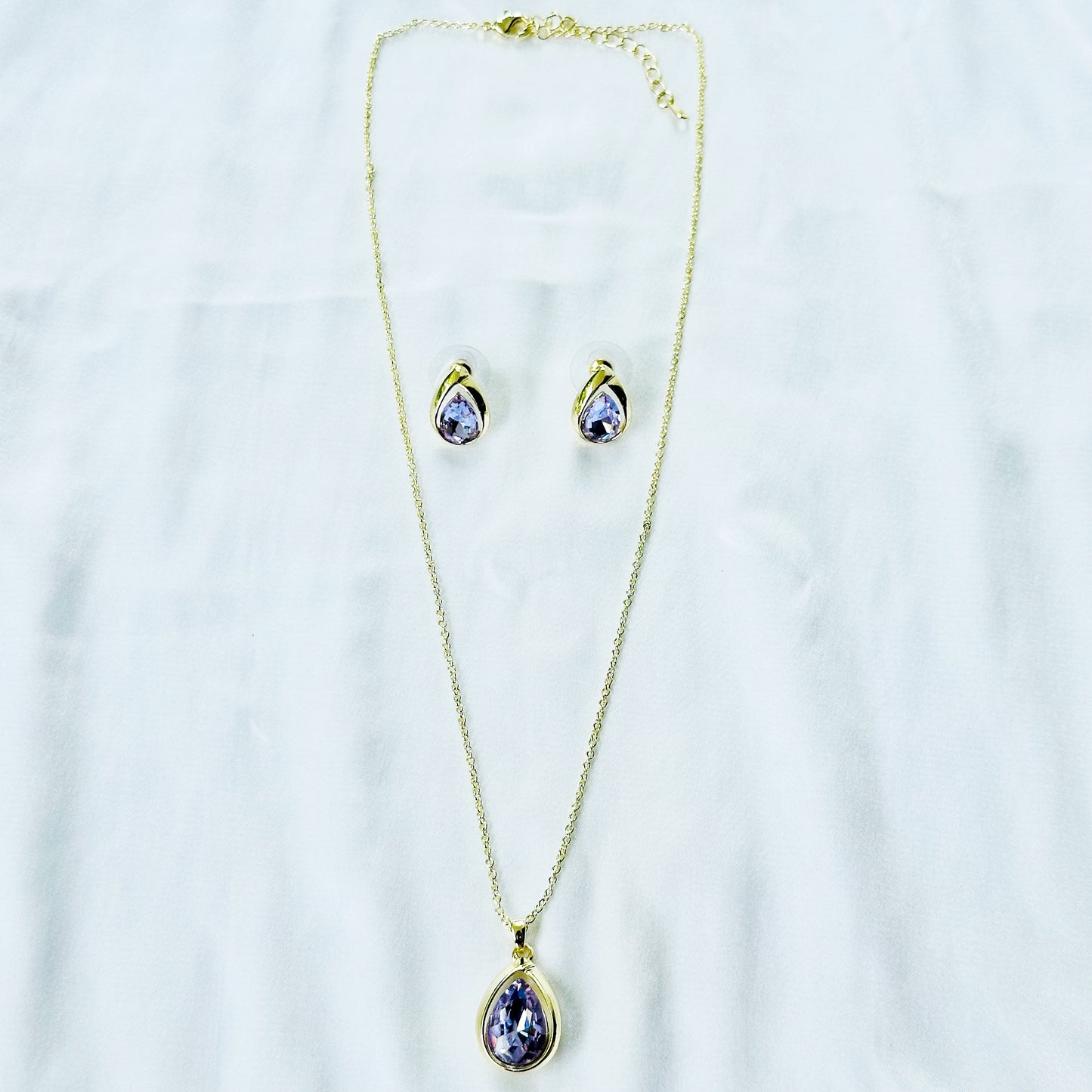 Light Purple Amethyst Cubic Zirconia American Diamond Gold Plated Pendant Set