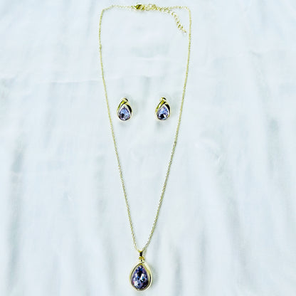 Light Purple Amethyst Cubic Zirconia American Diamond Gold Plated Pendant Set