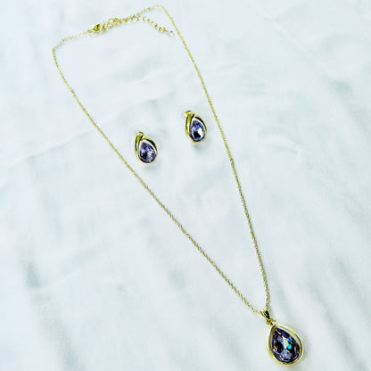 Light Purple Amethyst Cubic Zirconia American Diamond Gold Plated Pendant Set