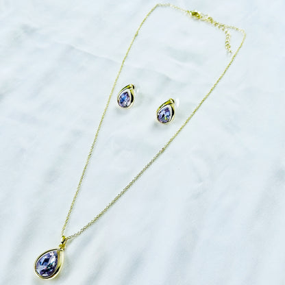 Light Purple Amethyst Cubic Zirconia American Diamond Gold Plated Pendant Set