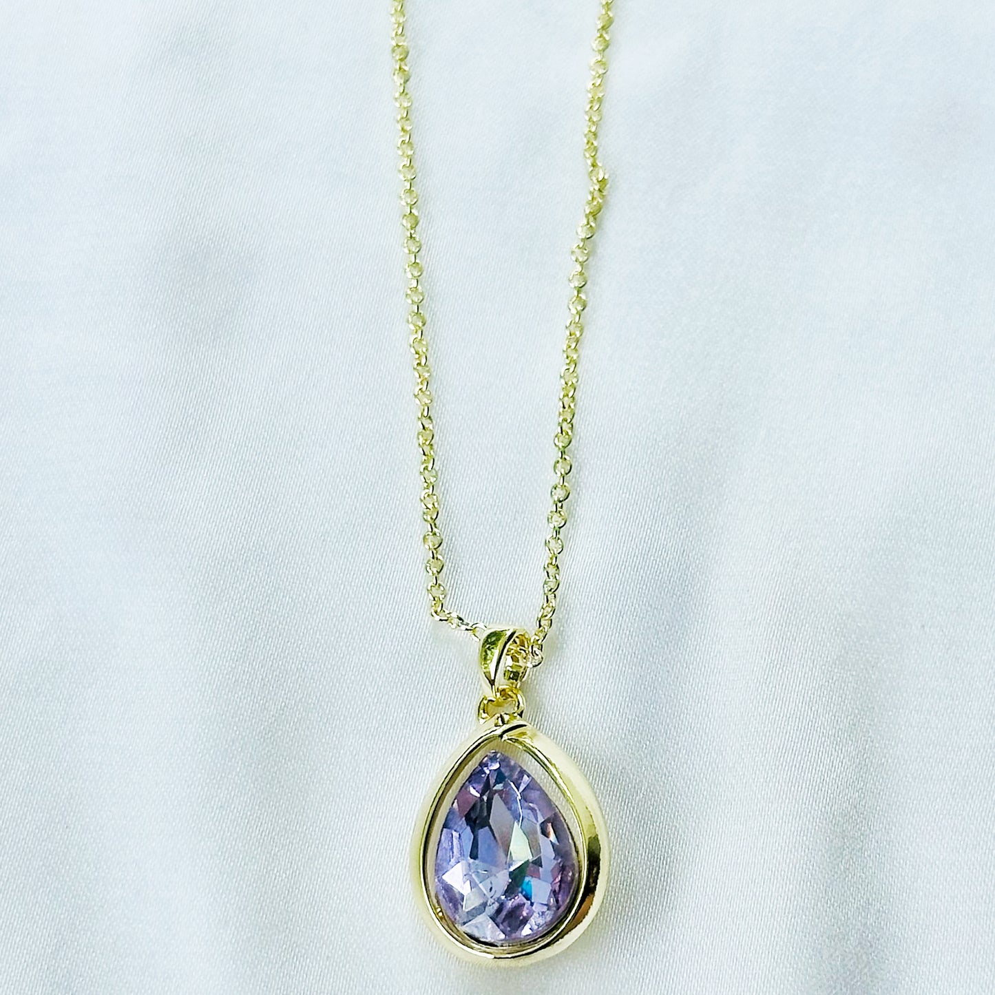 Light Purple Amethyst Cubic Zirconia American Diamond Gold Plated Pendant Set