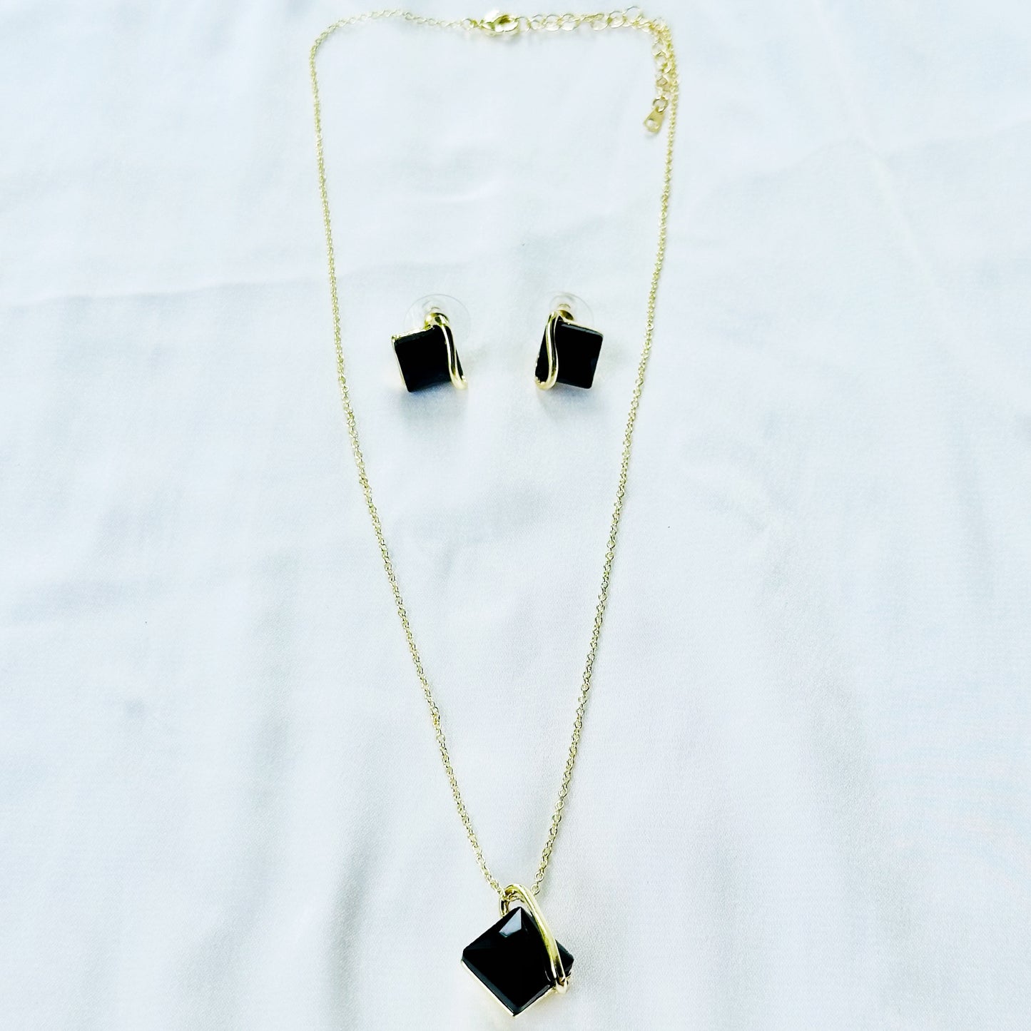 Black Zirconia American Diamond Gold Plated Pendant Set