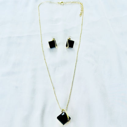 Black Zirconia American Diamond Gold Plated Pendant Set