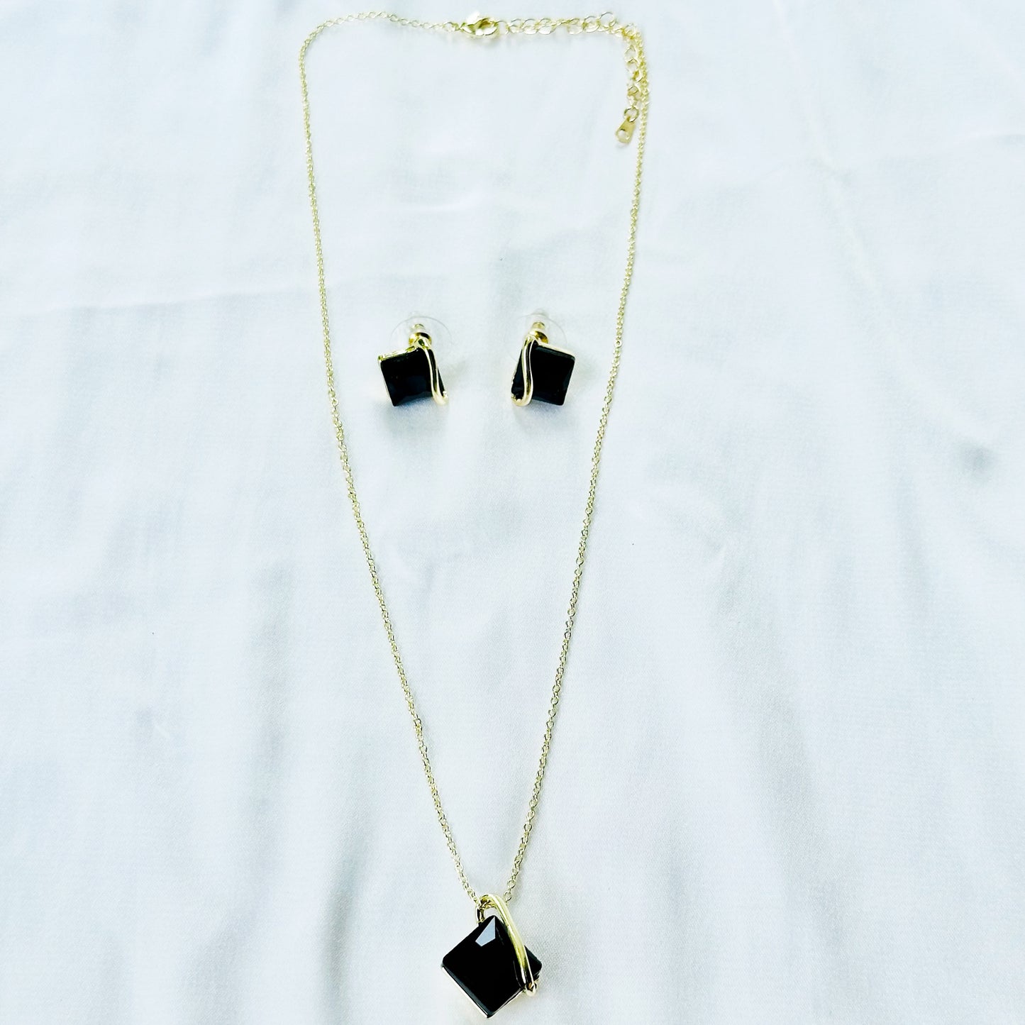Black Zirconia American Diamond Gold Plated Pendant Set