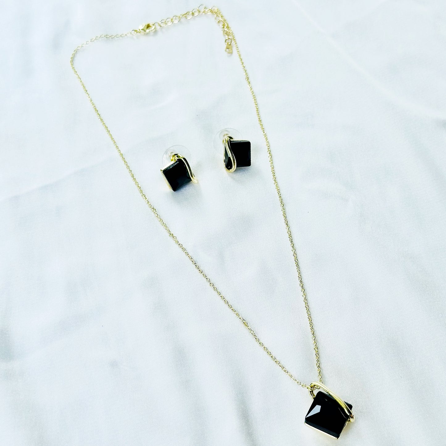 Black Zirconia American Diamond Gold Plated Pendant Set