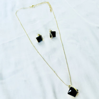 Black Zirconia American Diamond Gold Plated Pendant Set