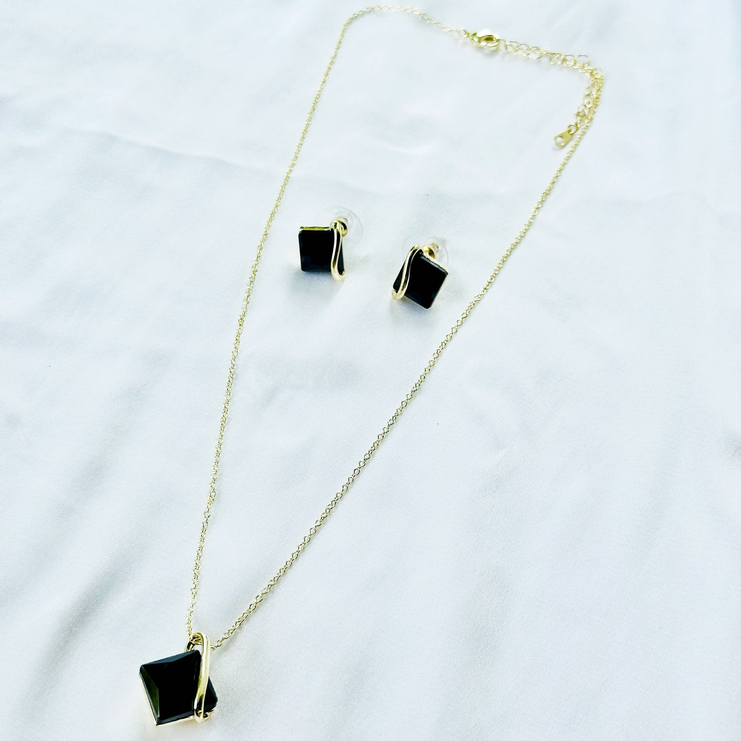 Black Zirconia American Diamond Gold Plated Pendant Set