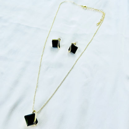 Black Zirconia American Diamond Gold Plated Pendant Set