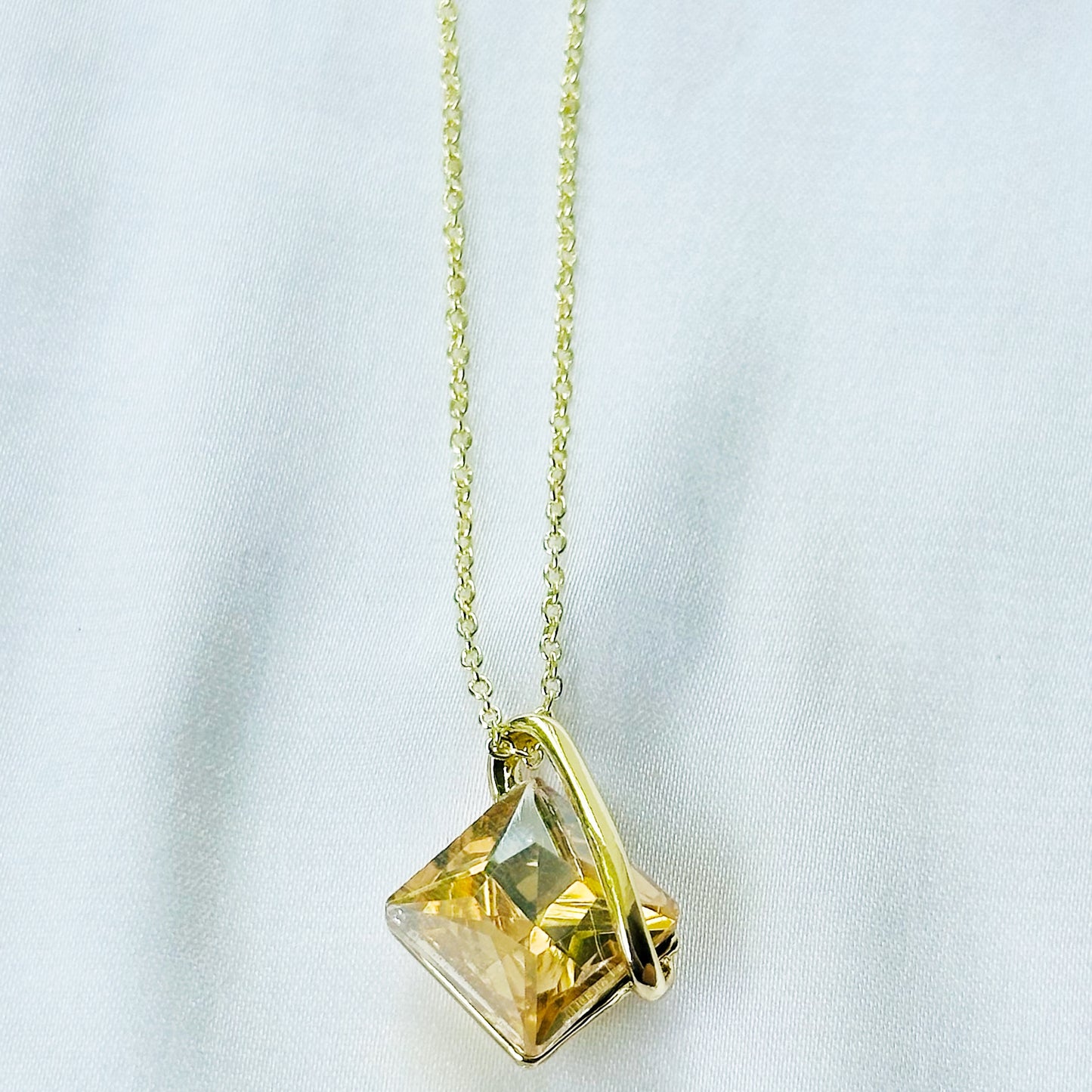Yellow Smoked Topaz Cubic Zirconia American Diamond Gold Plated Pendant Set