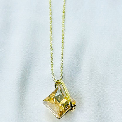 Yellow Smoked Topaz Cubic Zirconia American Diamond Gold Plated Pendant Set