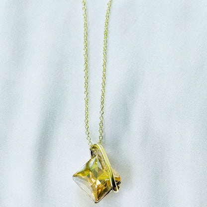 Yellow Smoked Topaz Cubic Zirconia American Diamond Gold Plated Pendant Set