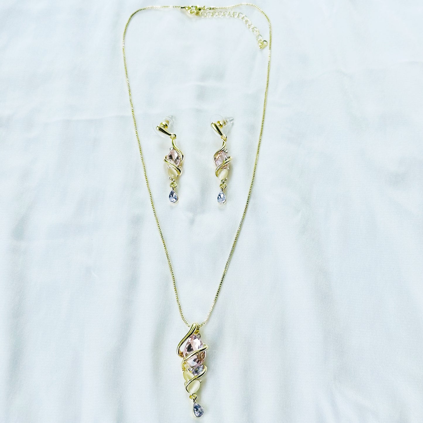 Light Purple Amethyst & Pink Topaz Cubic Zirconia American Diamond Gold Plated Pendant Set