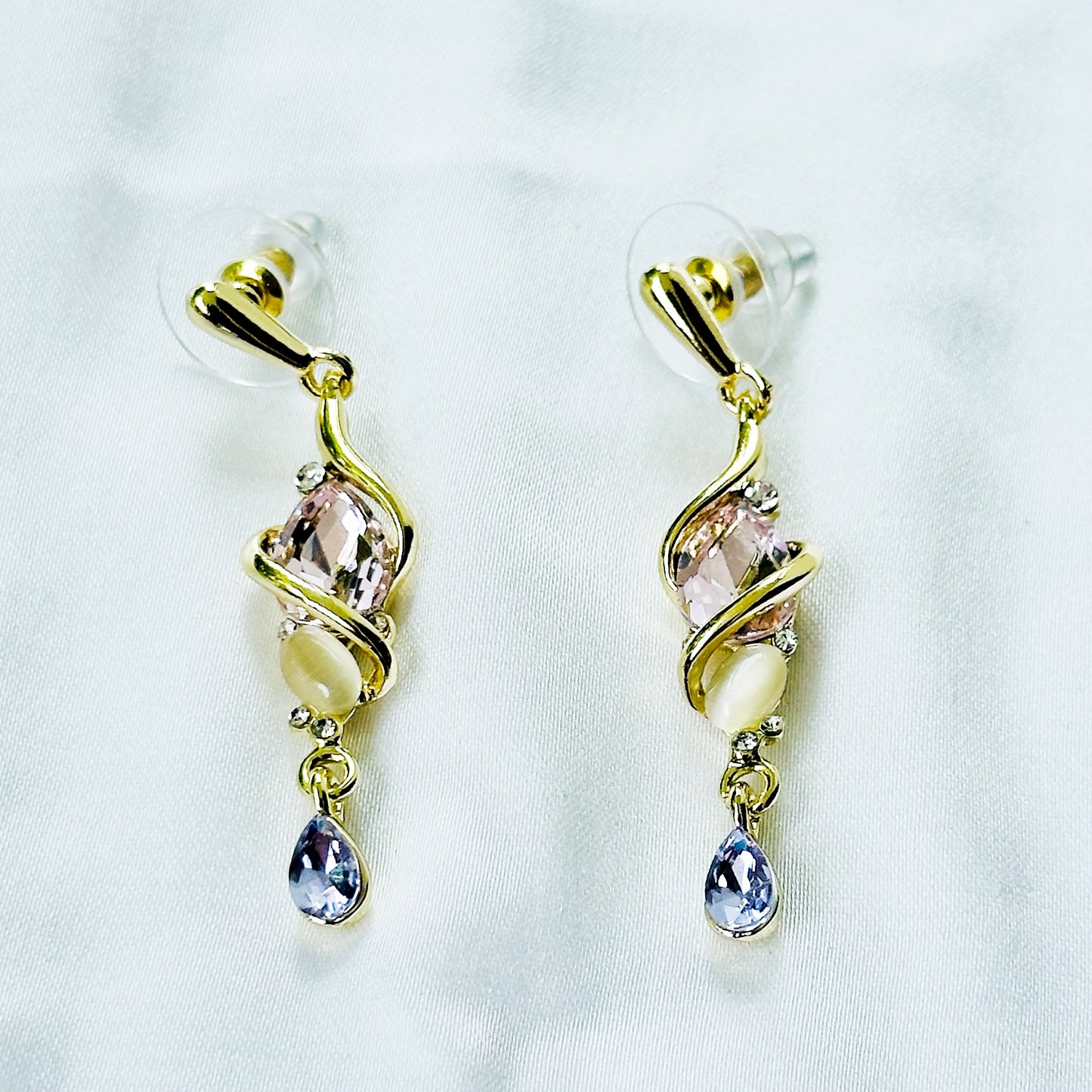 Light Purple Amethyst & Pink Topaz Cubic Zirconia American Diamond Gold Plated Pendant Set