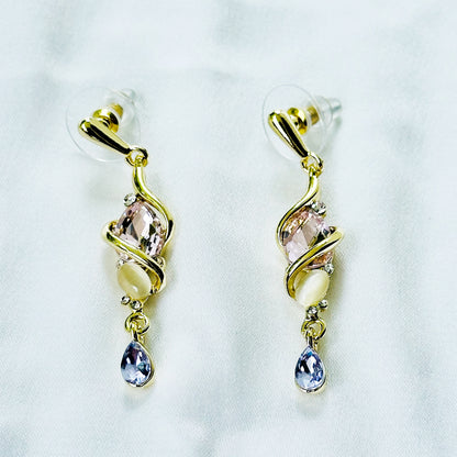 Light Purple Amethyst & Pink Topaz Cubic Zirconia American Diamond Gold Plated Pendant Set